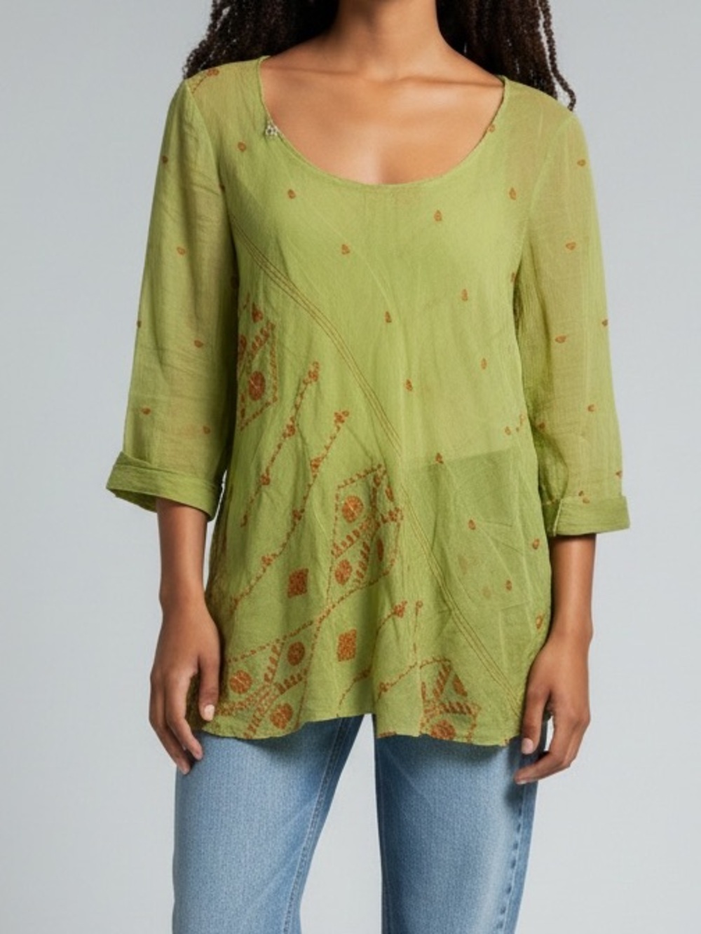 Dosa 100% cotton long sleeve tunic green orange